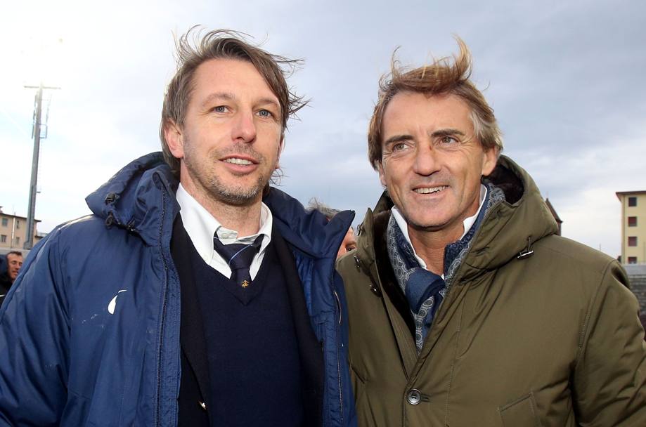 Il tecnico della Primavera Stefano Vecchi con Roberto Mancini. Pegaso News